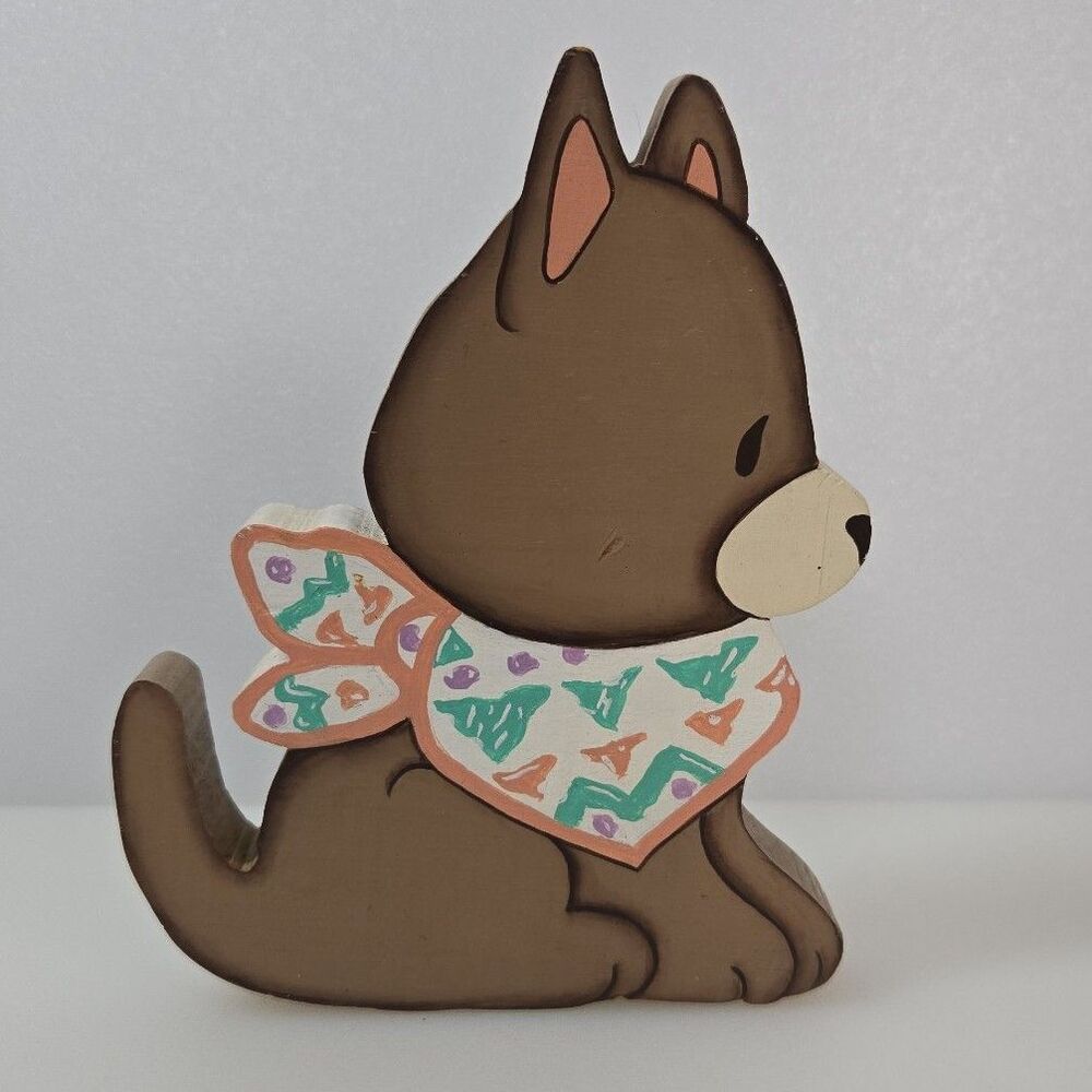 Vintage Wooden Dingo Dog Shelf Sitter Primitive Folk Art Signed S. Anderson 1994